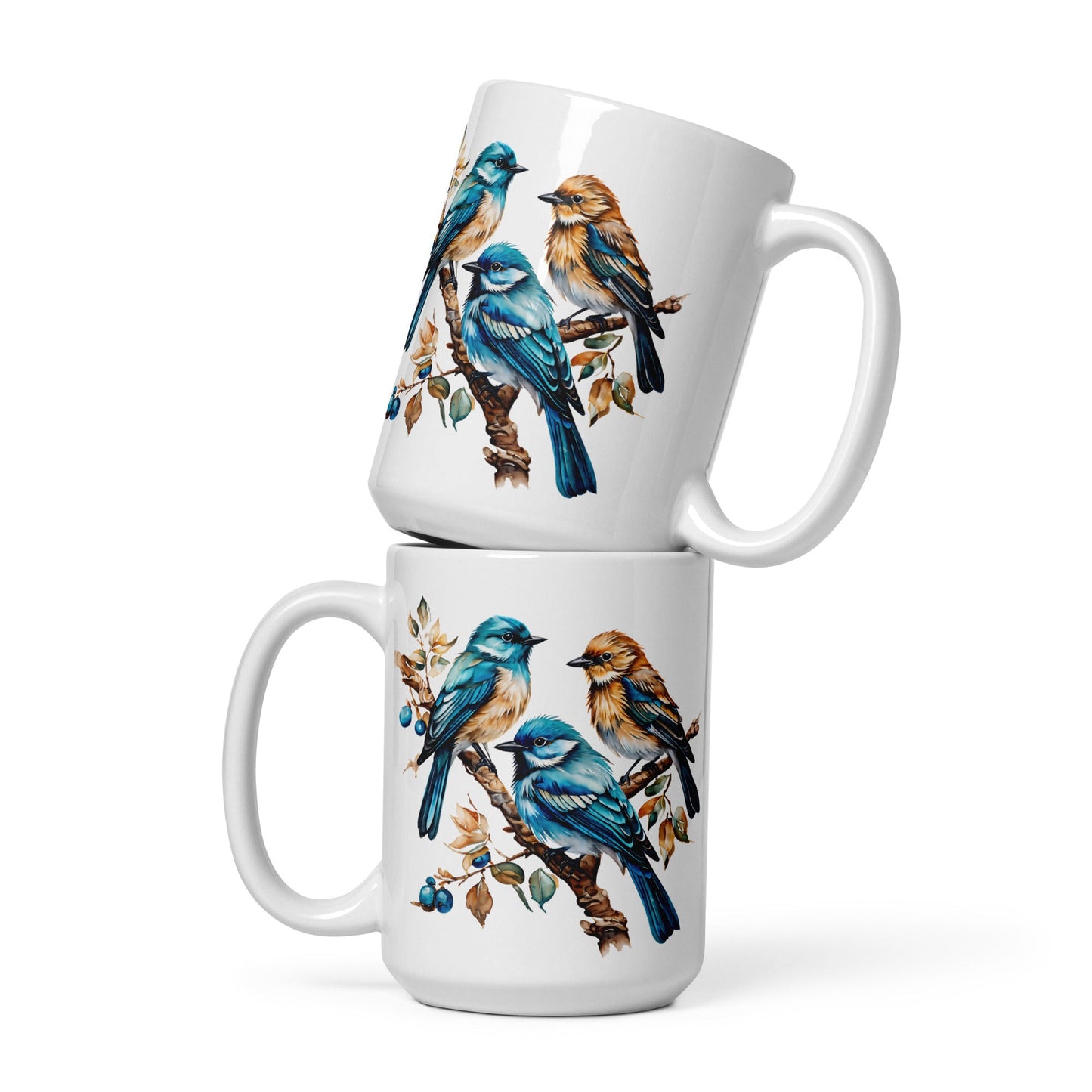 Watercolor Birds White Glossy Mug (11 oz, 15 oz, 20 oz) - Mugs - Discovery Co.