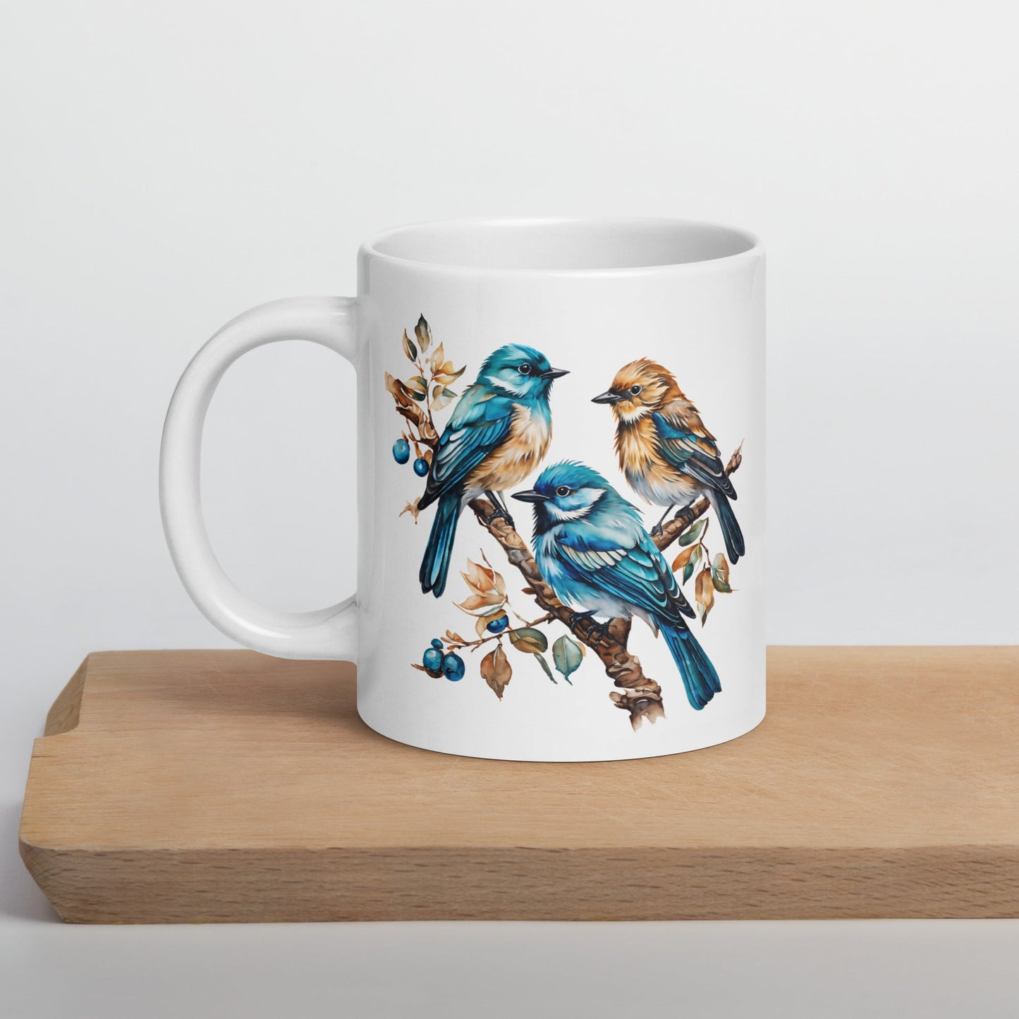 Watercolor Birds White Glossy Mug (11 oz, 15 oz, 20 oz) - Mugs - Discovery Co.