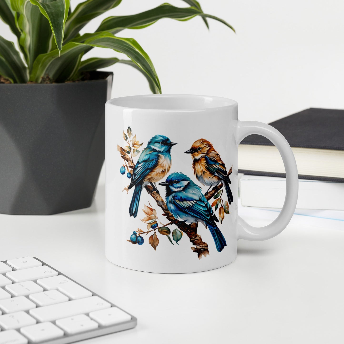 Watercolor Birds White Glossy Mug (11 oz, 15 oz, 20 oz) - Mugs - Discovery Co.