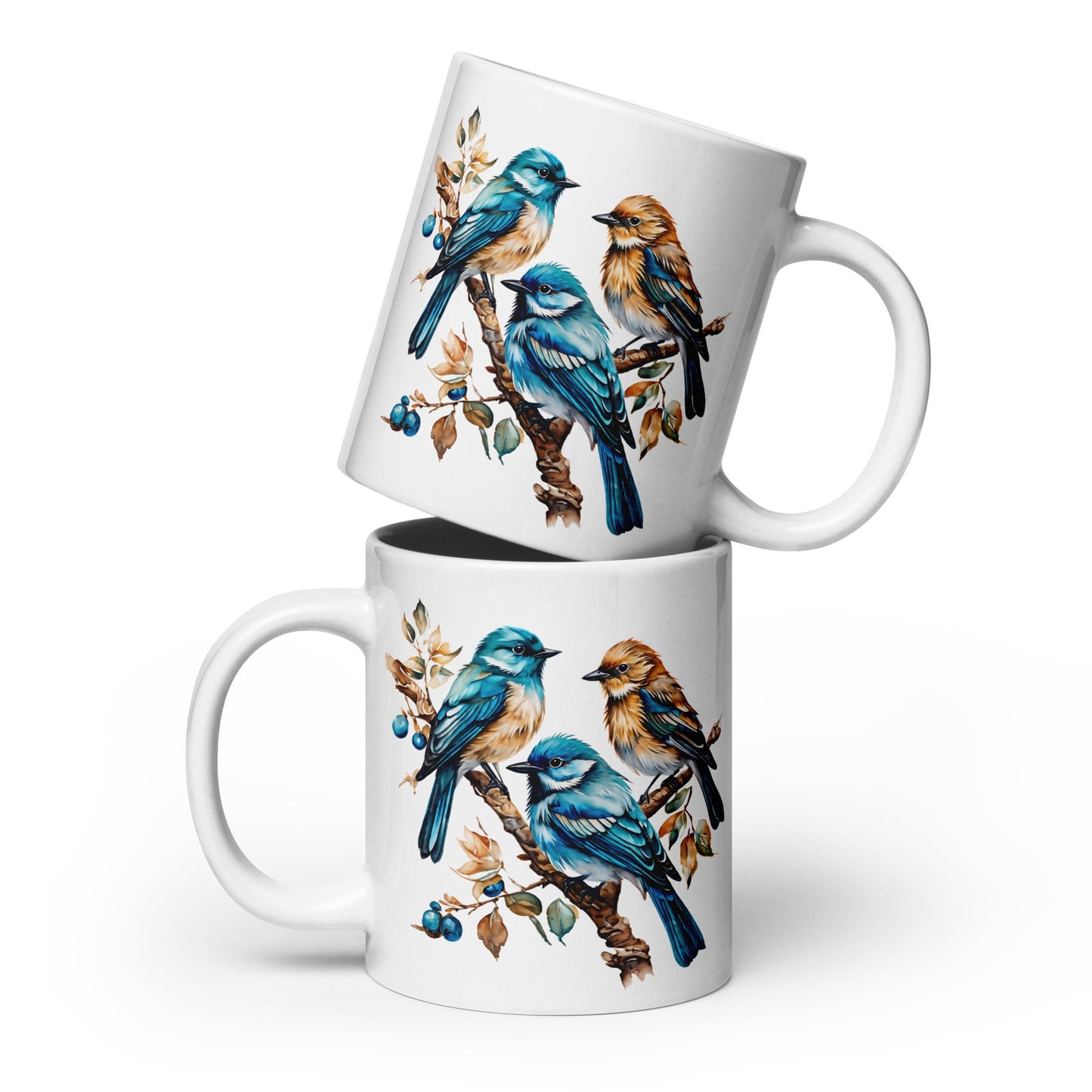 Watercolor Birds White Glossy Mug (11 oz, 15 oz, 20 oz) - Mugs - Discovery Co.