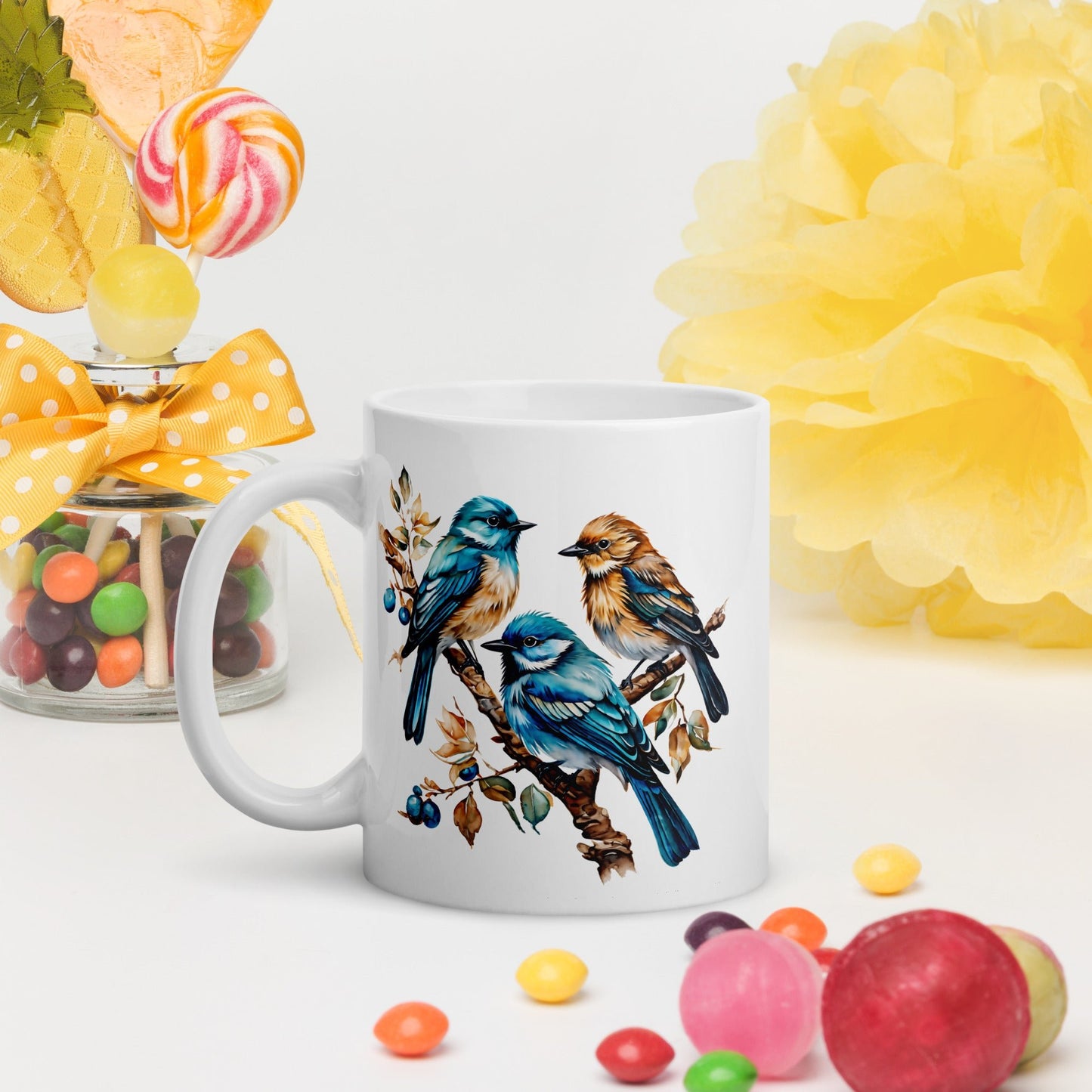 Watercolor Birds White Glossy Mug (11 oz, 15 oz, 20 oz) - Mugs - Discovery Co.