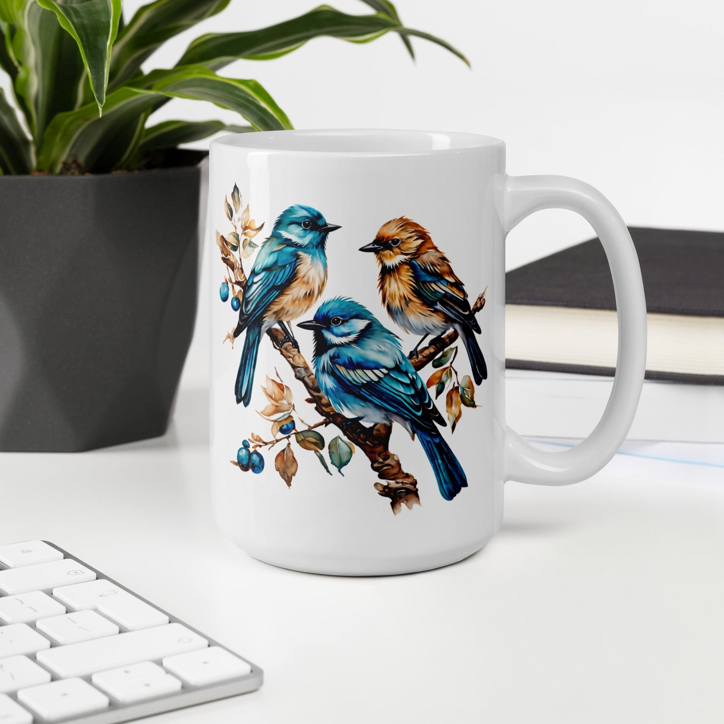 Watercolor Birds White Glossy Mug (11 oz, 15 oz, 20 oz) - Mugs - Discovery Co.