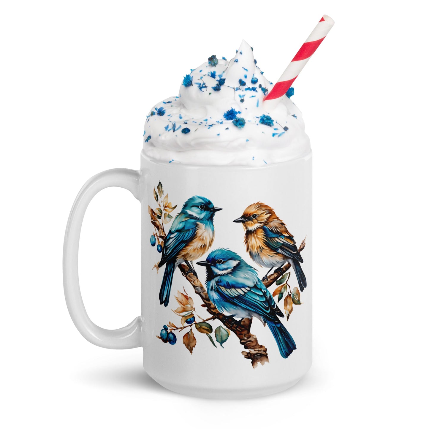Watercolor Birds White Glossy Mug (11 oz, 15 oz, 20 oz) - Mugs - Discovery Co.