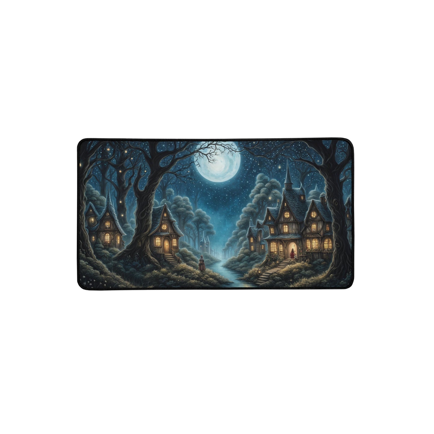 Whimsical Forest Village After Nightfall Desk Mat - Mouse Pads - Discovery Co.