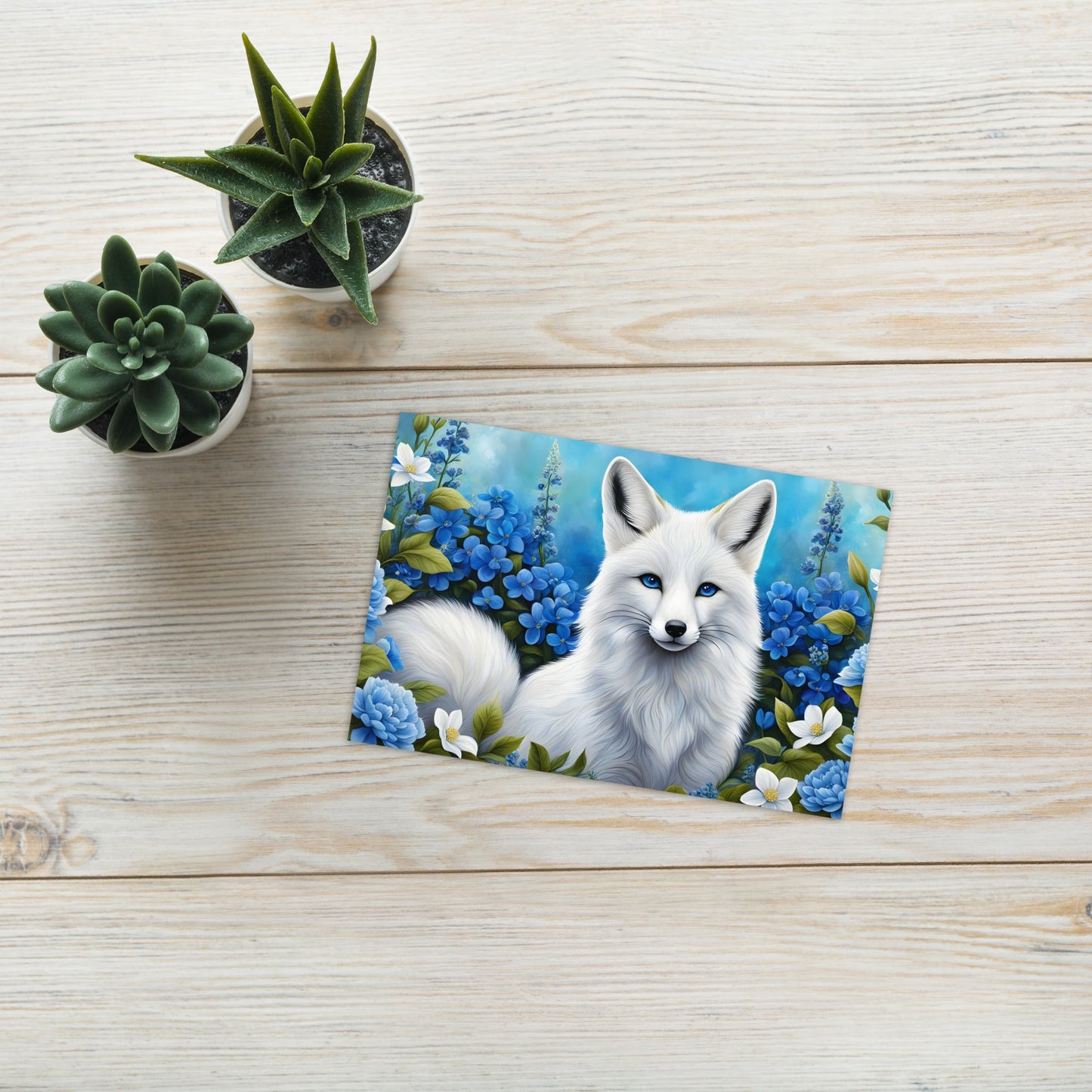 White Fox And Blue Flowers Greeting Card - Greeting Card - Discovery Co.