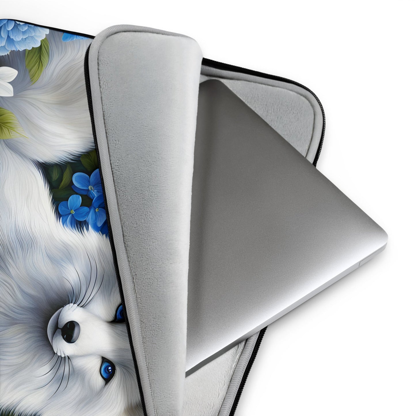 White Fox And Blue Flowers Laptop Sleeve - Laptop Cases - Discovery Co.