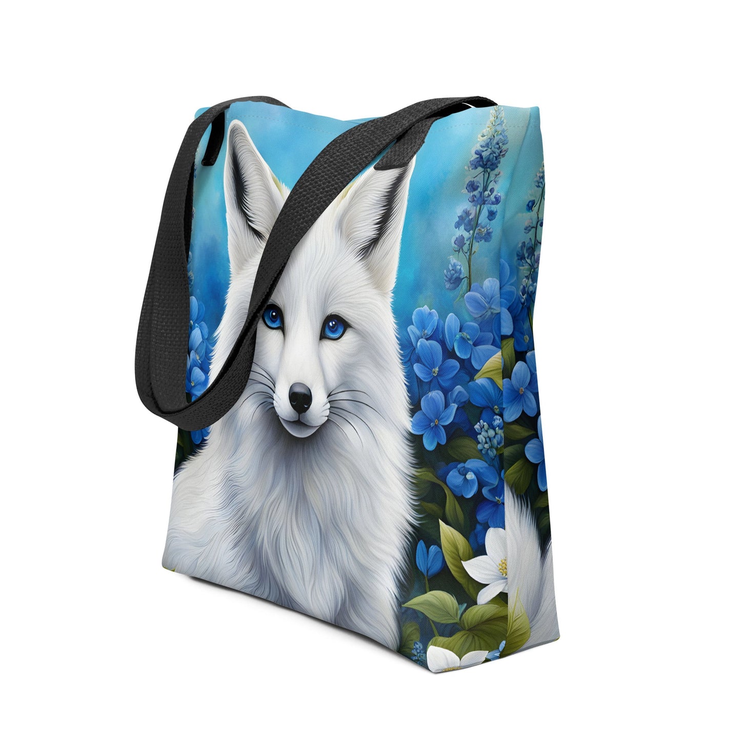 White Fox And Blue Flowers Tote Bag - Tote Bags - Discovery Co.