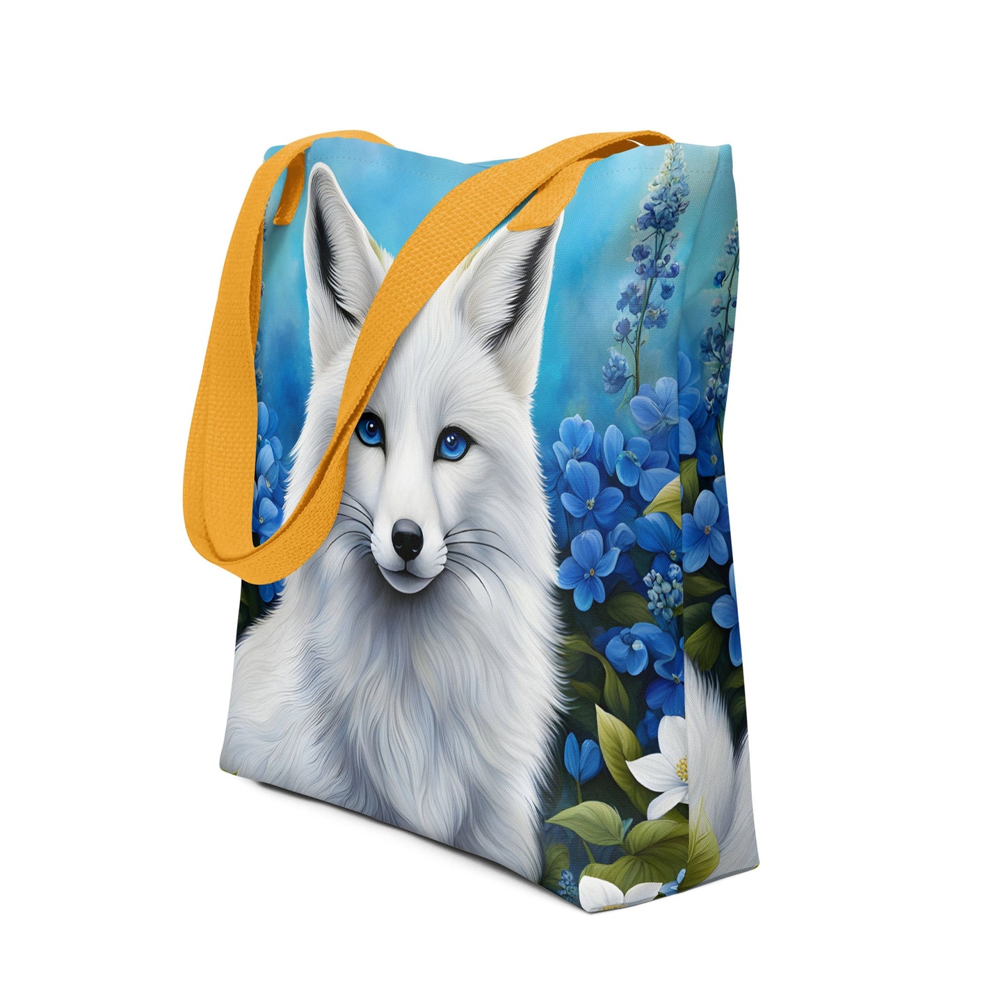 White Fox And Blue Flowers Tote Bag - Tote Bags - Discovery Co.
