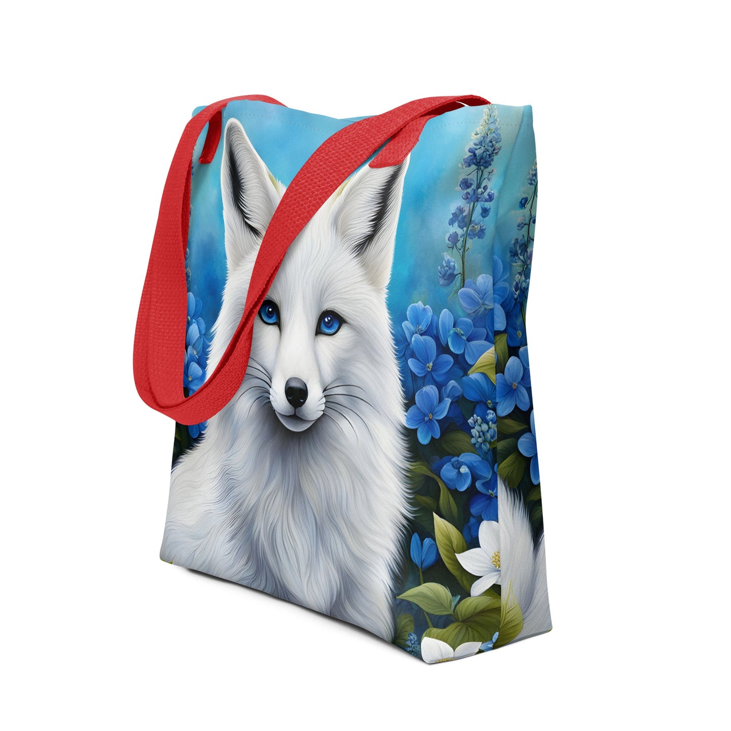 White Fox And Blue Flowers Tote Bag - Tote Bags - Discovery Co.