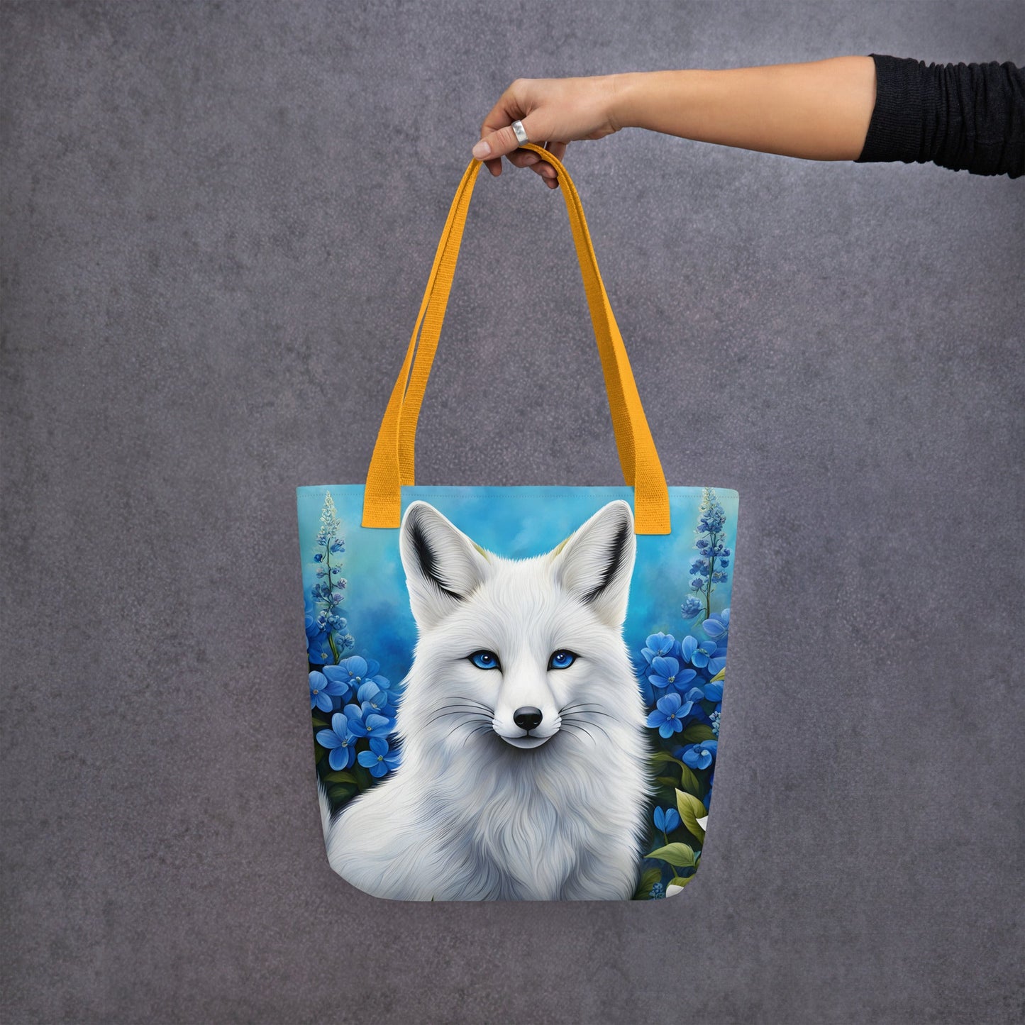 White Fox And Blue Flowers Tote Bag - Tote Bags - Discovery Co.
