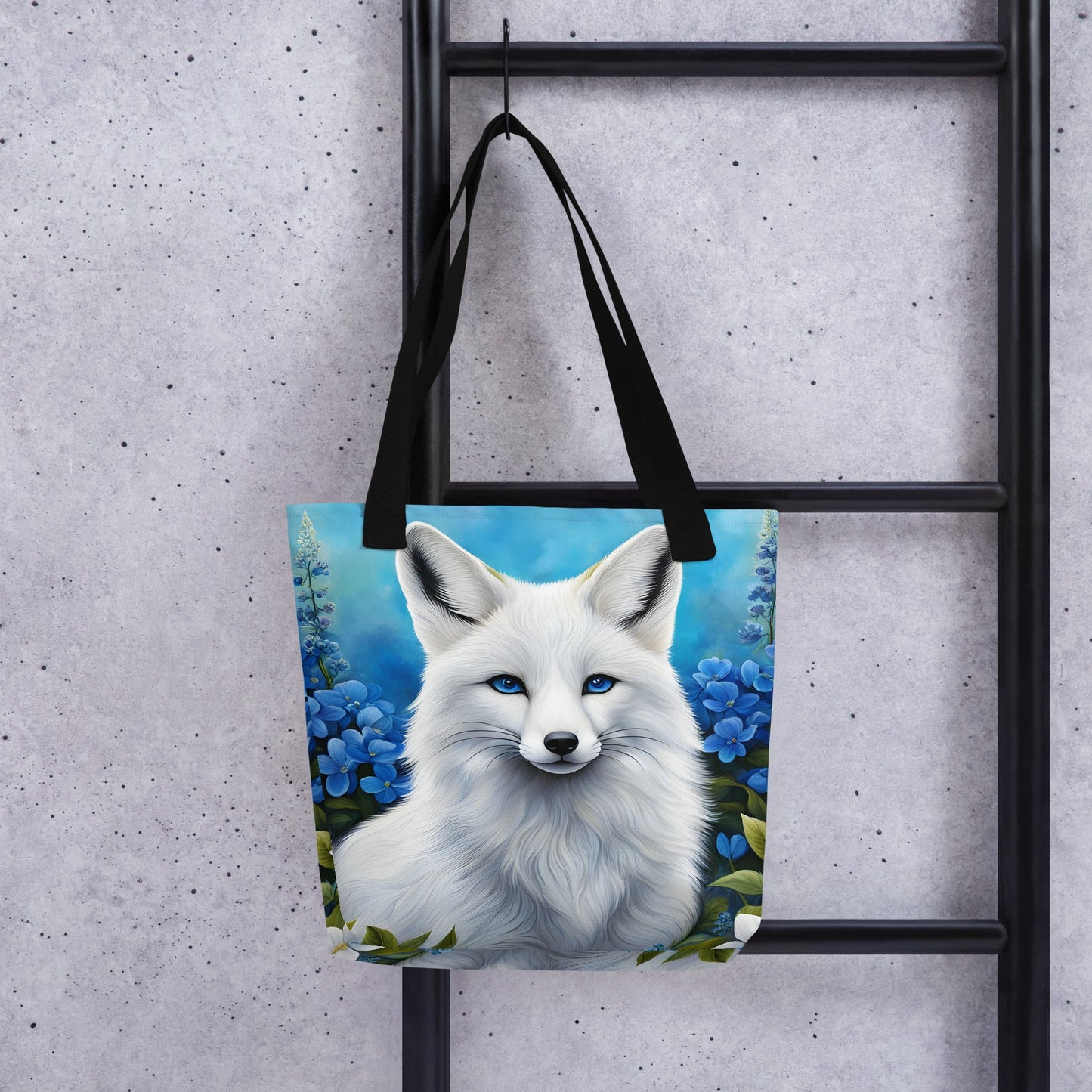 White Fox And Blue Flowers Tote Bag - Tote Bags - Discovery Co.