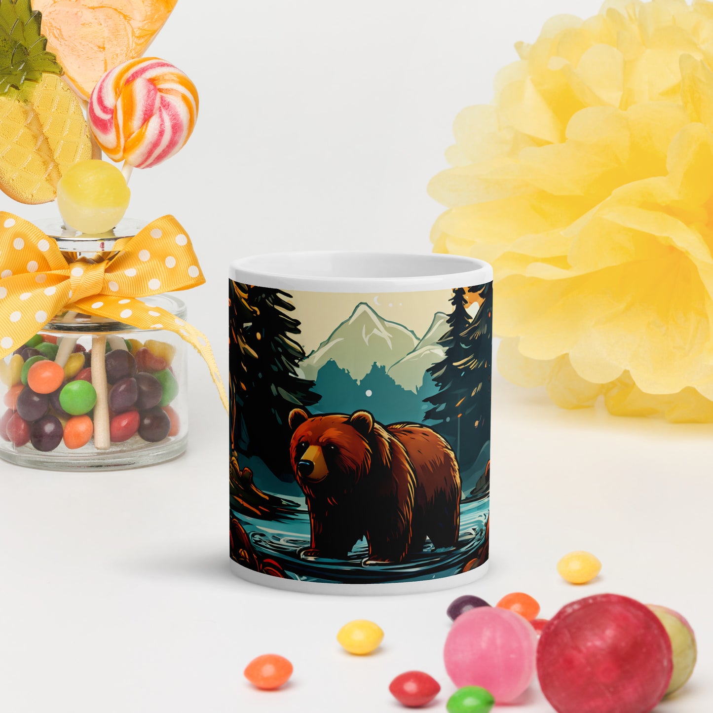 Bear In The Forest White Glossy Mug (11 oz, 15 oz, 20 oz)