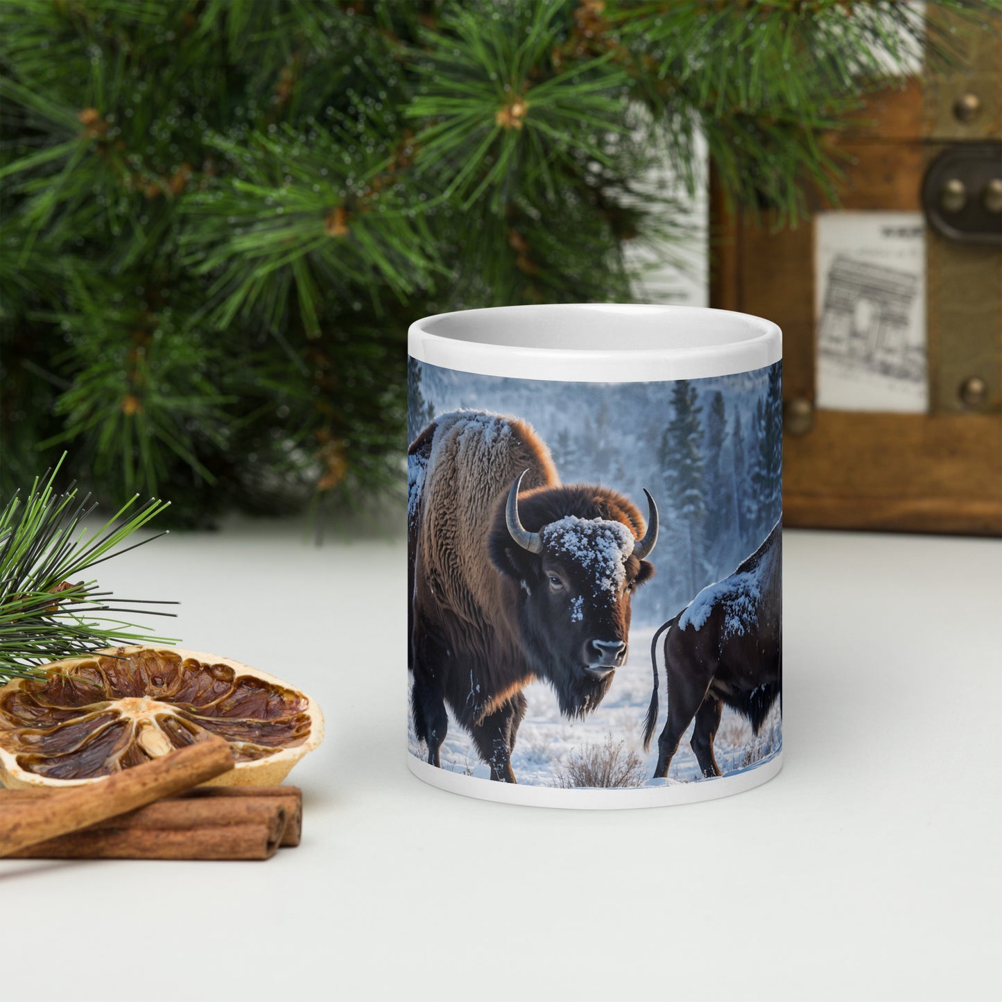 Bison White Glossy Mug (11 oz, 15 oz, 20 oz)