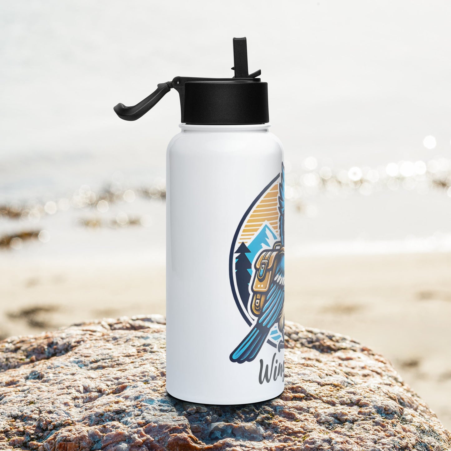 Winging It Stainless Steel Water Bottle With Straw Lid - Stainless Steel Water Bottle With Straw Lid - Discovery Co.