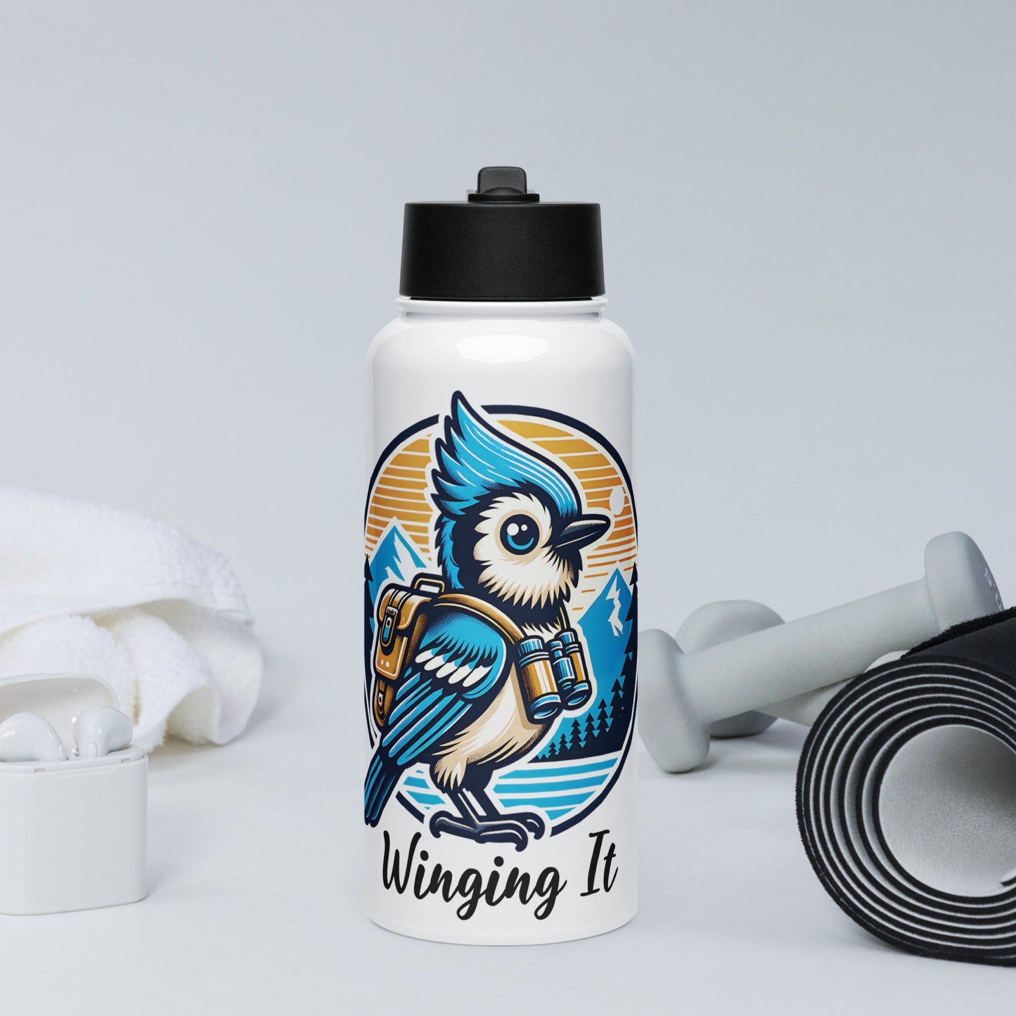 Winging It Stainless Steel Water Bottle With Straw Lid - Stainless Steel Water Bottle With Straw Lid - Discovery Co.
