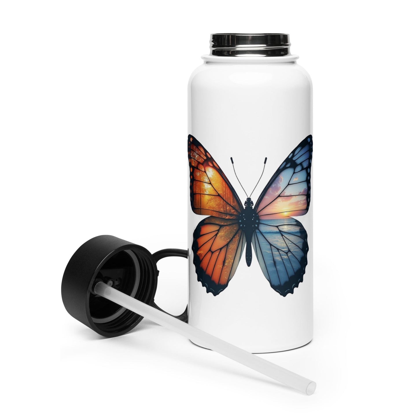 Wings Of Nature Butterfly Stainless Steel Water Bottle With Straw Lid - Stainless Steel Water Bottle With Straw Lid - Discovery Co.