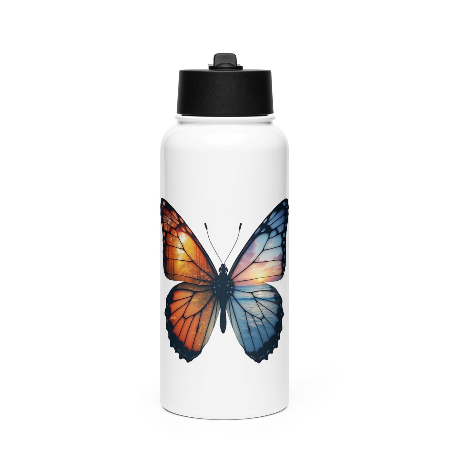 Wings Of Nature Butterfly Stainless Steel Water Bottle With Straw Lid - Stainless Steel Water Bottle With Straw Lid - Discovery Co.