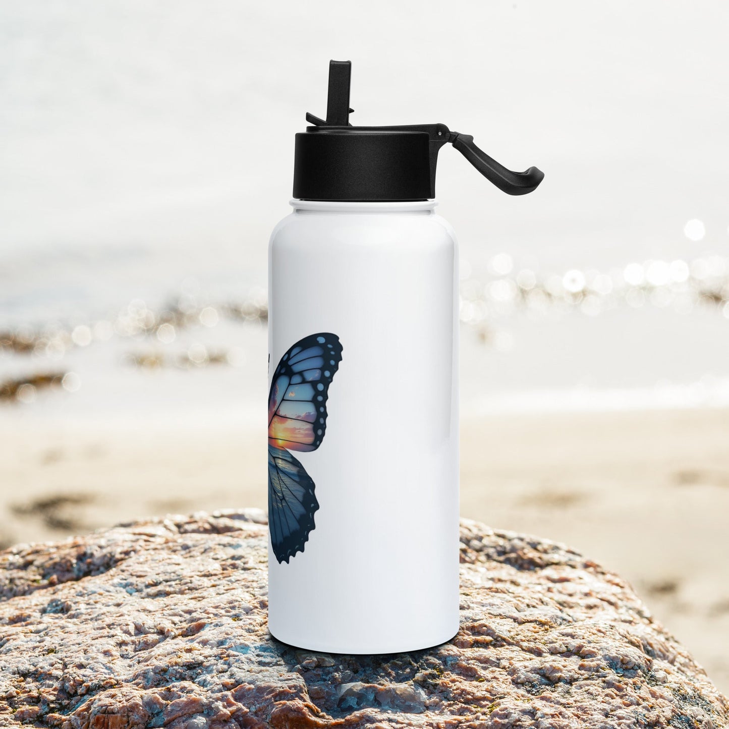 Wings Of Nature Butterfly Stainless Steel Water Bottle With Straw Lid - Stainless Steel Water Bottle With Straw Lid - Discovery Co.