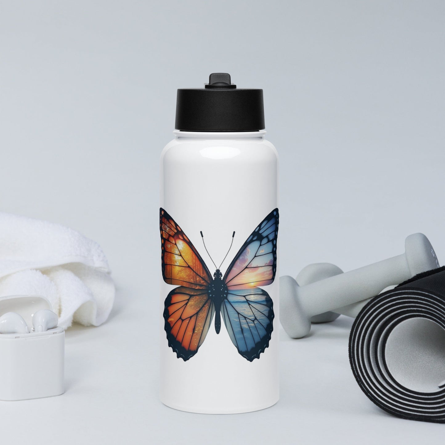 Wings Of Nature Butterfly Stainless Steel Water Bottle With Straw Lid - Stainless Steel Water Bottle With Straw Lid - Discovery Co.