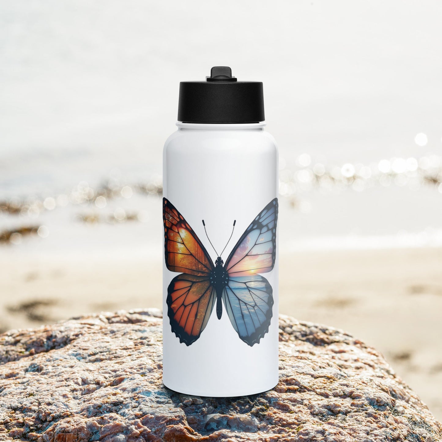 Wings Of Nature Butterfly Stainless Steel Water Bottle With Straw Lid - Stainless Steel Water Bottle With Straw Lid - Discovery Co.