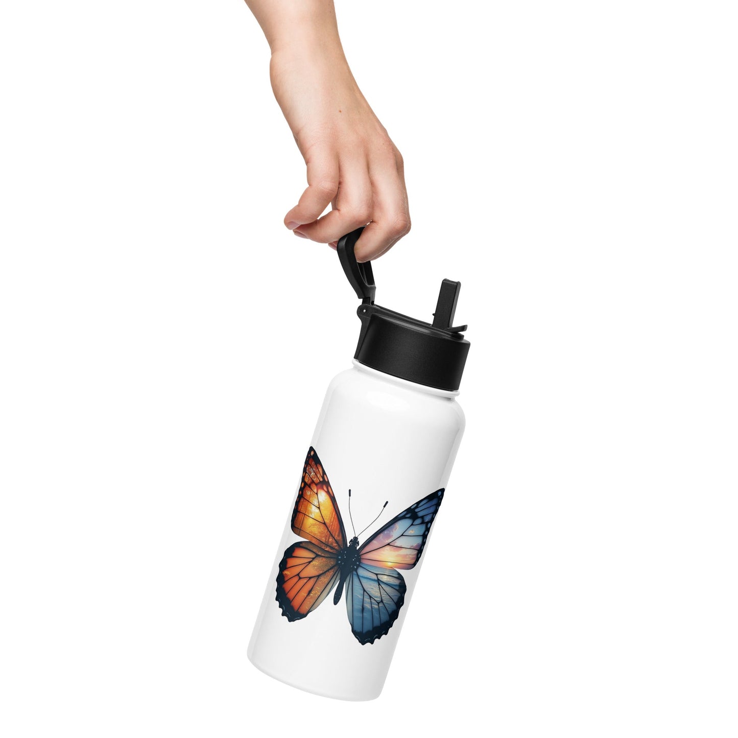 Wings Of Nature Butterfly Stainless Steel Water Bottle With Straw Lid - Stainless Steel Water Bottle With Straw Lid - Discovery Co.