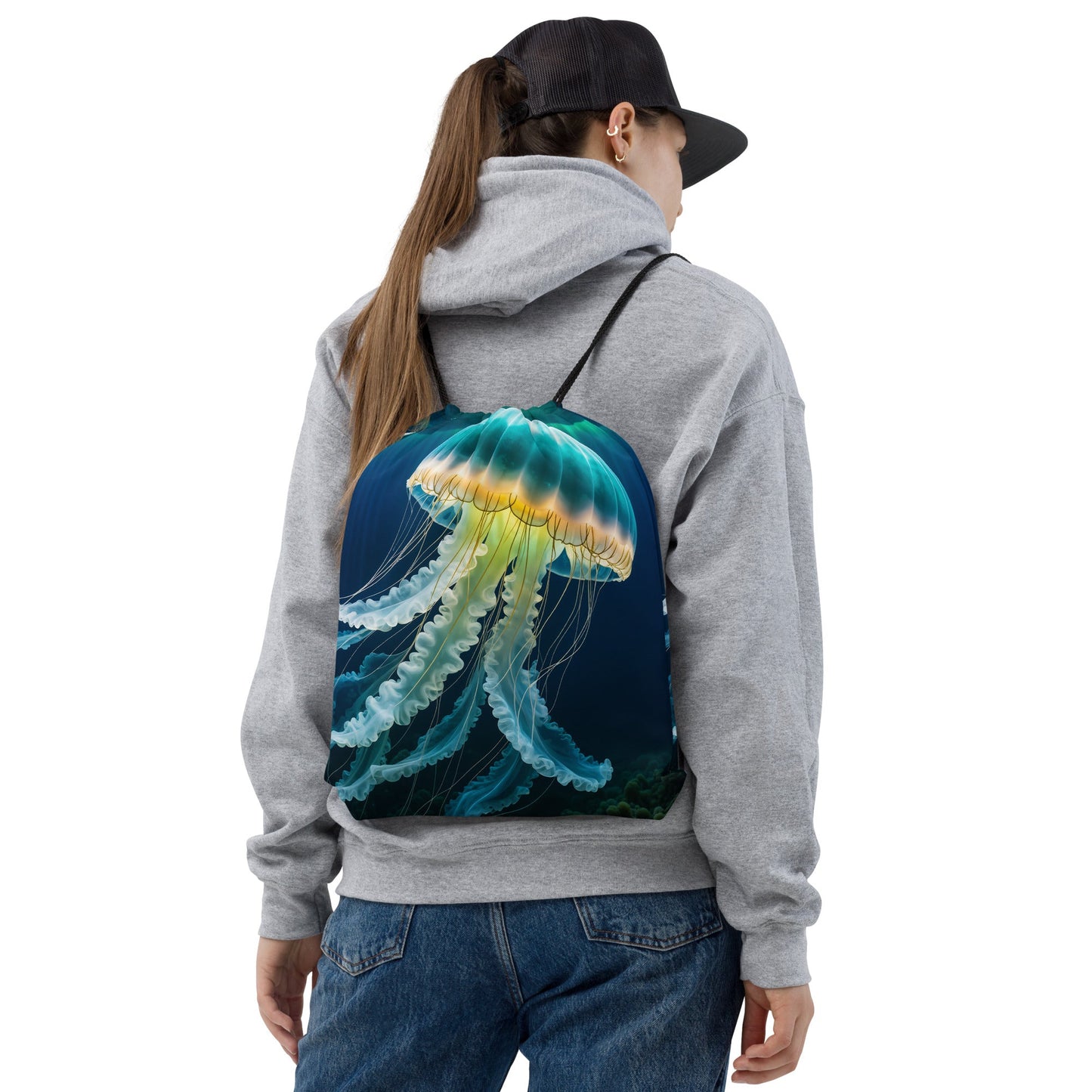 Yellow And Turquoise Jellyfish Drawstring Bag - Drawstring Bag - Discovery Co.