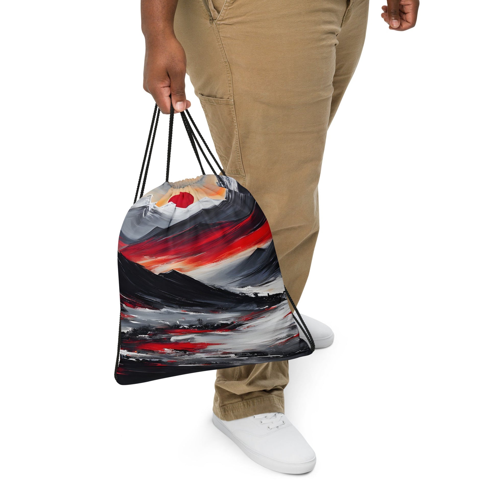 Acrylic Art Mountains Sunset Drawstring Bag - Drawstring Bag - Discovery Co.