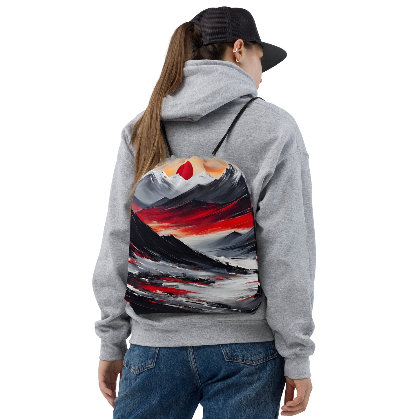 Acrylic Art Mountains Sunset Drawstring Bag - Drawstring Bag - Discovery Co.