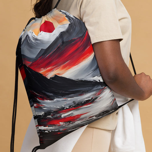 Acrylic Art Mountains Sunset Drawstring Bag - Drawstring Bag - Discovery Co.