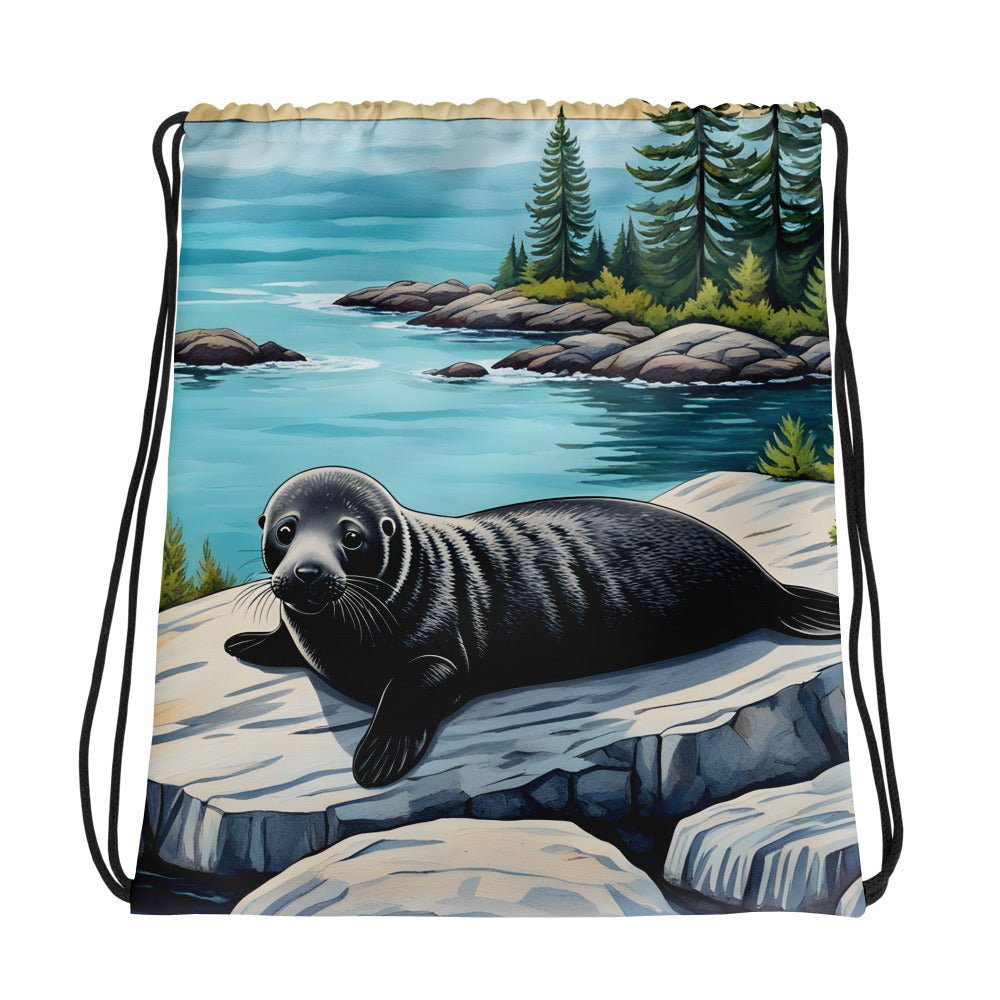 Baby Seal On Rock Drawstring Bag - Drawstring Bag - Discovery Co.
