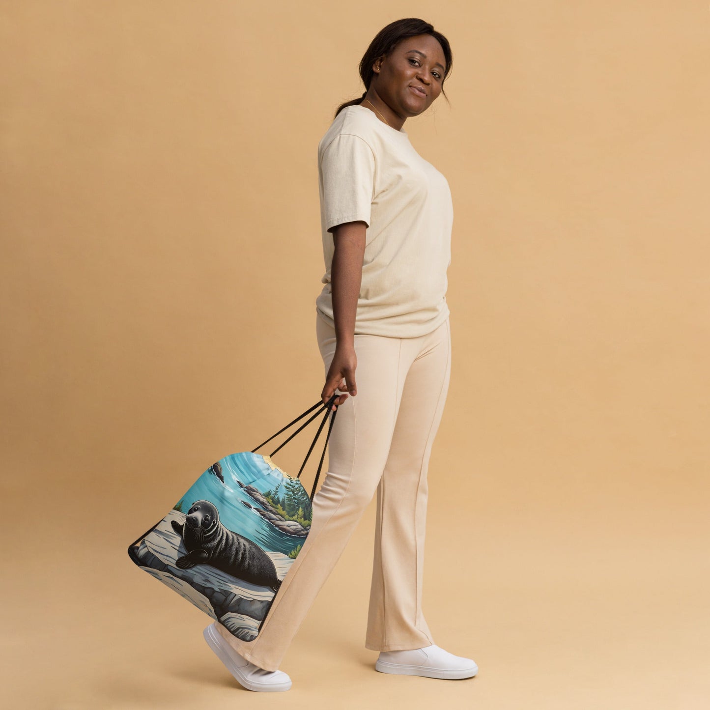 Baby Seal On Rock Drawstring Bag - Drawstring Bag - Discovery Co.
