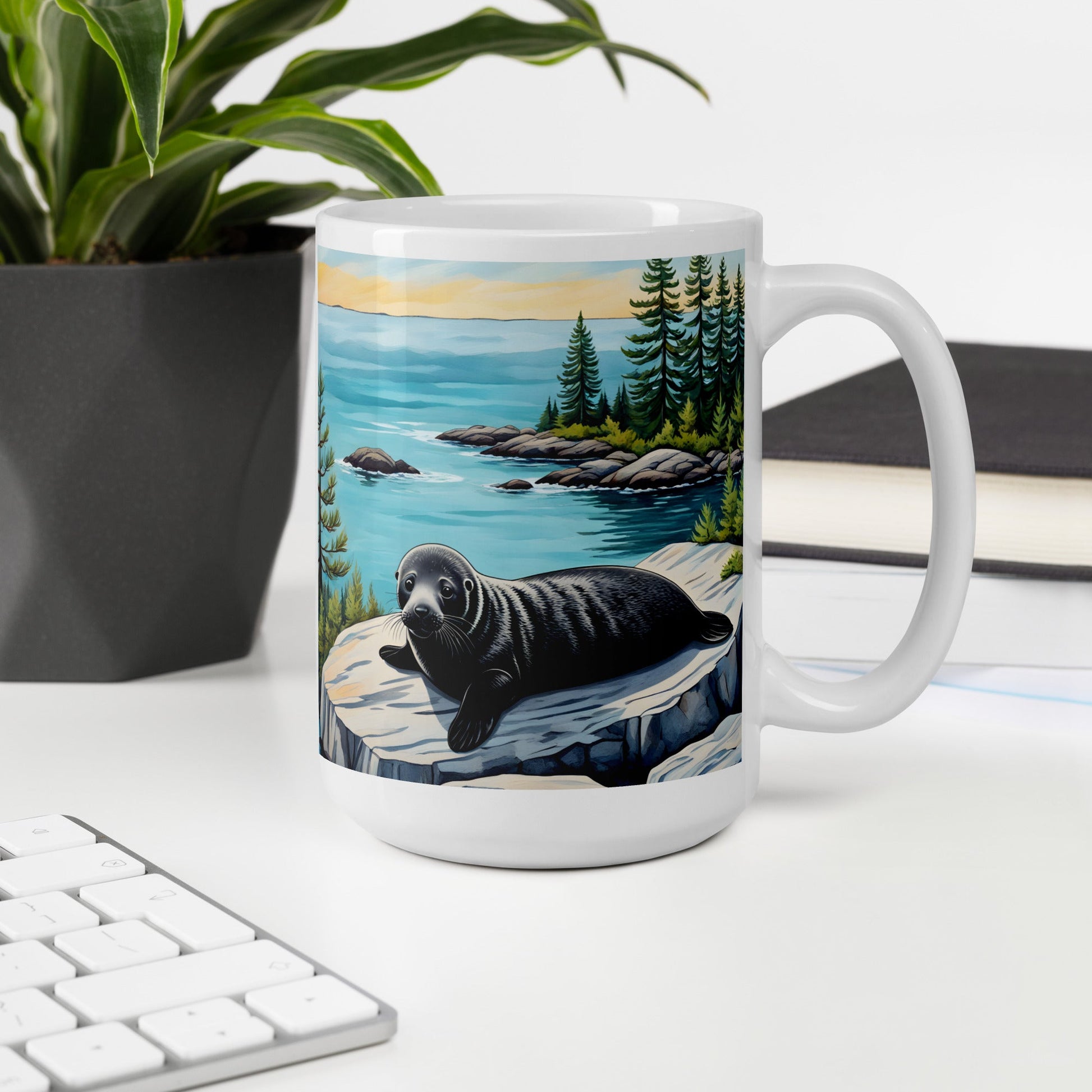 Baby Seal On Rock White Glossy Mug - Mugs - Discovery Co.