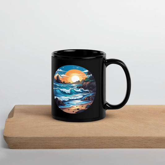 Beach Black Glossy Mug (11 oz, 15 oz) - Mugs - Discovery Co.