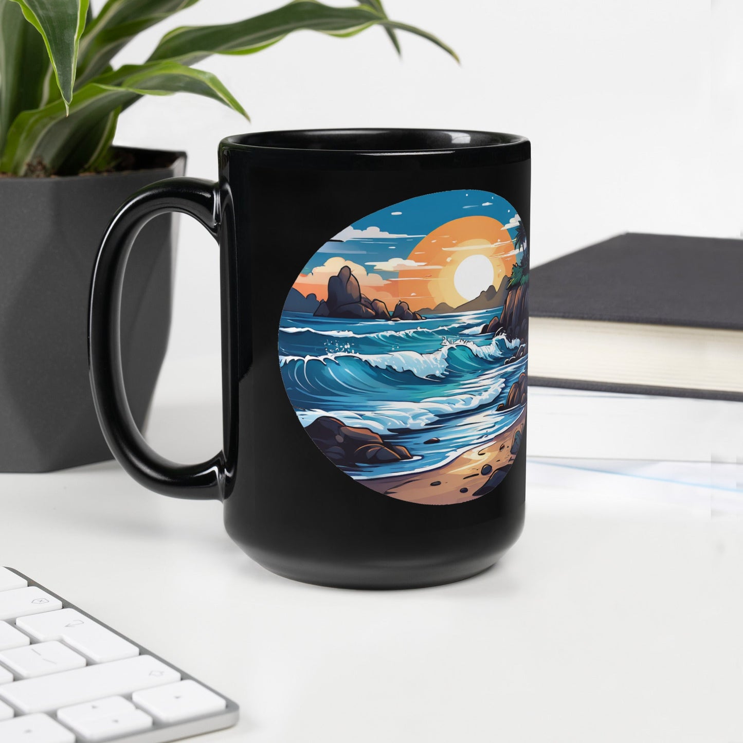 Beach Black Glossy Mug (11 oz, 15 oz) - Mugs - Discovery Co.