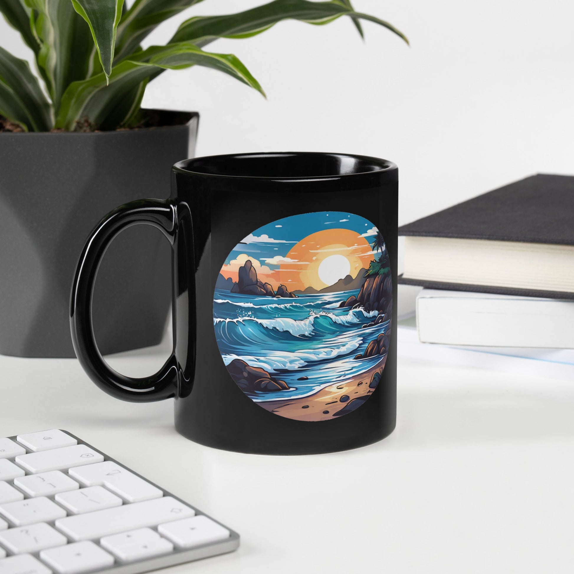 Beach Black Glossy Mug (11 oz, 15 oz) - Mugs - Discovery Co.