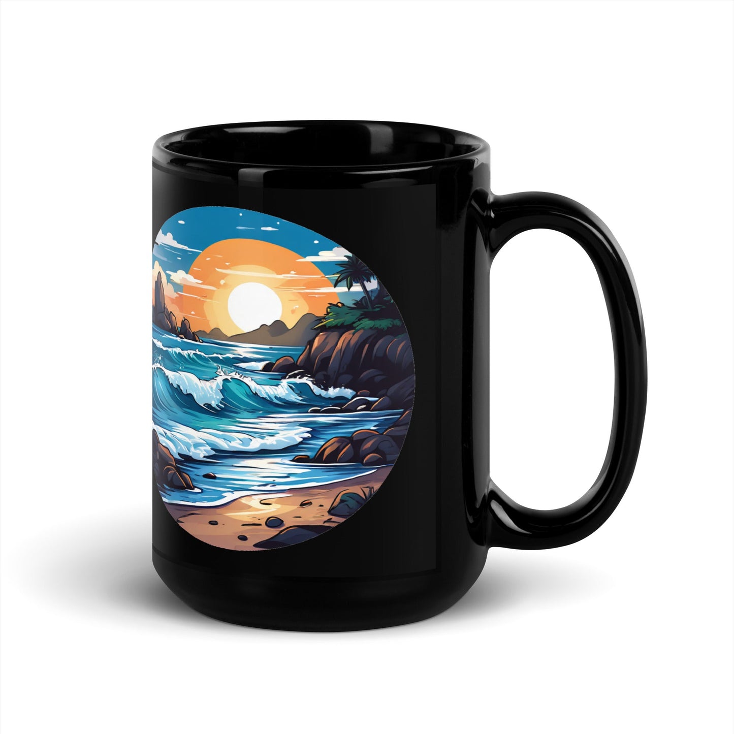 Beach Black Glossy Mug (11 oz, 15 oz) - Mugs - Discovery Co.