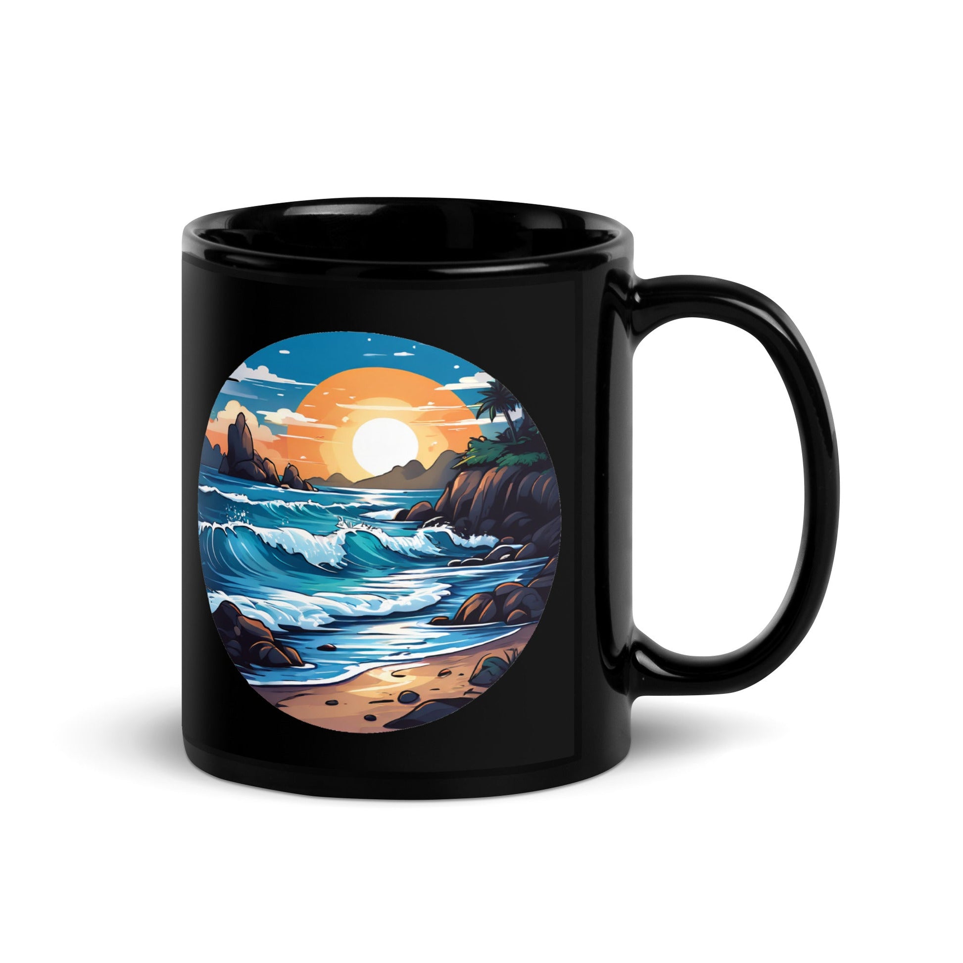 Beach Black Glossy Mug (11 oz, 15 oz) - Mugs - Discovery Co.