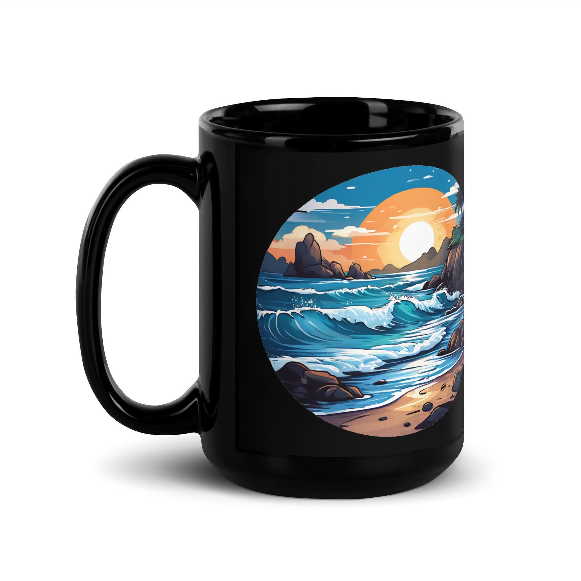 Beach Black Glossy Mug (11 oz, 15 oz) - Mugs - Discovery Co.