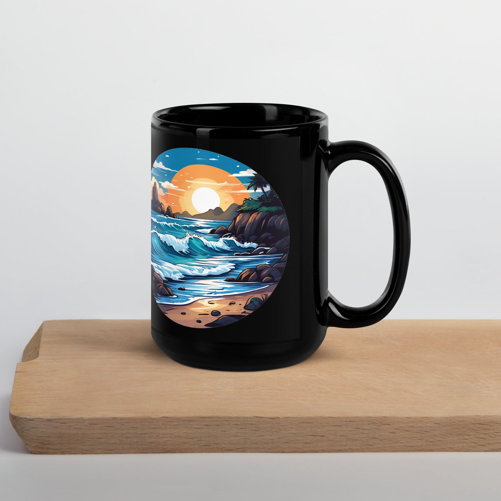 Beach Black Glossy Mug (11 oz, 15 oz) - Mugs - Discovery Co.