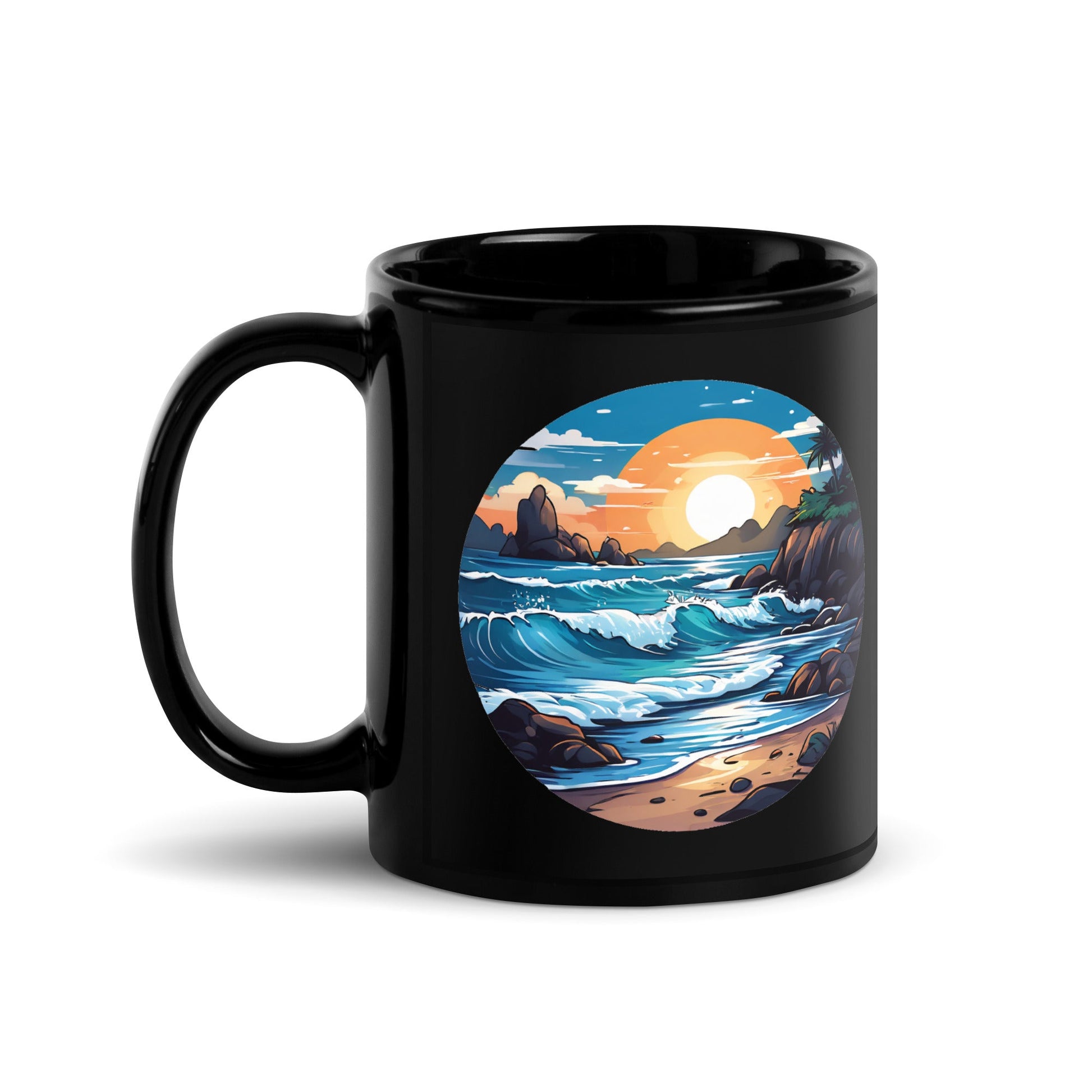 Beach Black Glossy Mug (11 oz, 15 oz) - Mugs - Discovery Co.