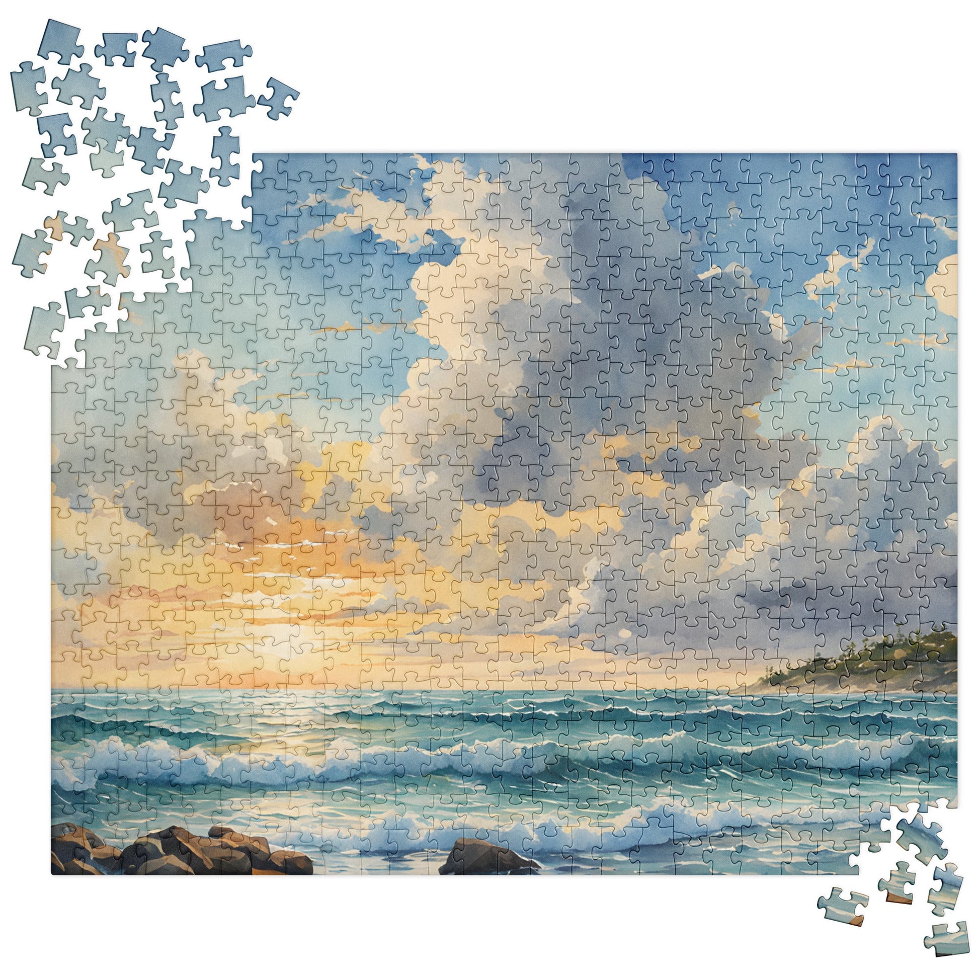 Beach Sunrise Watercolor Jigsaw Puzzle - Puzzle - Discovery Co.