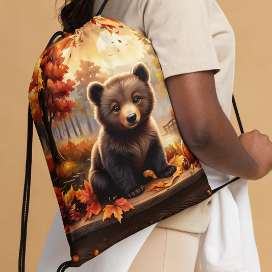 Bear Cub With Pumpkins Drawstring Bag - Drawstring Bag - Discovery Co.