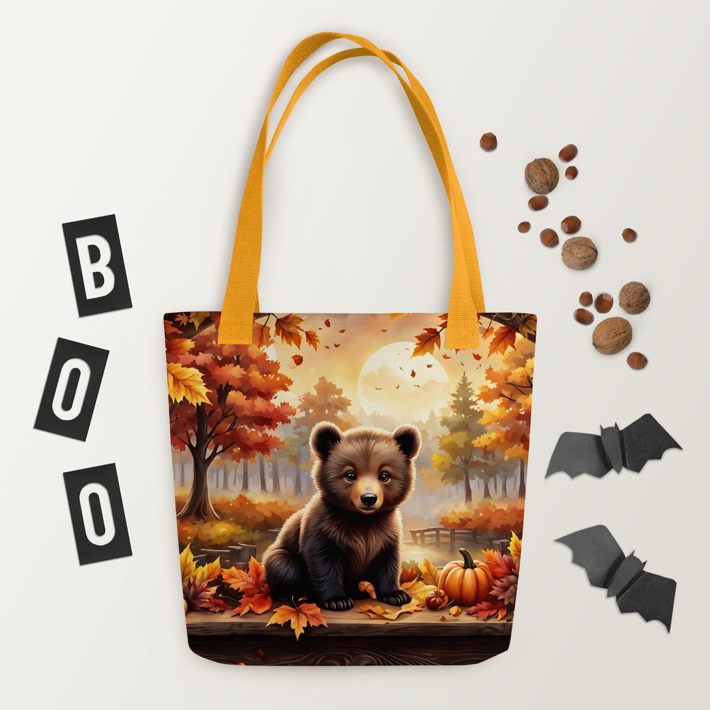 Bear Cub With Pumpkins Tote Bag - Tote Bags - Discovery Co.