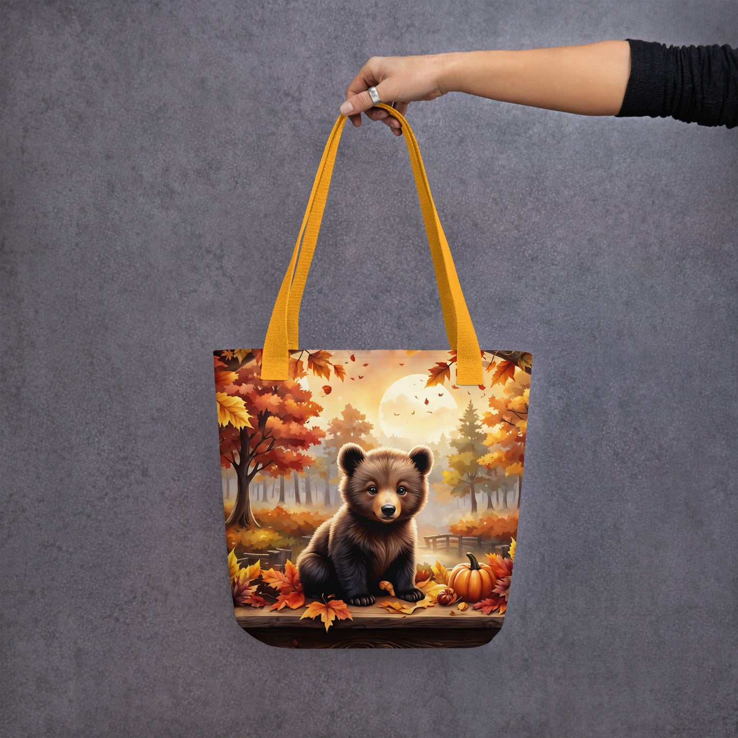 Bear Cub With Pumpkins Tote Bag - Tote Bags - Discovery Co.