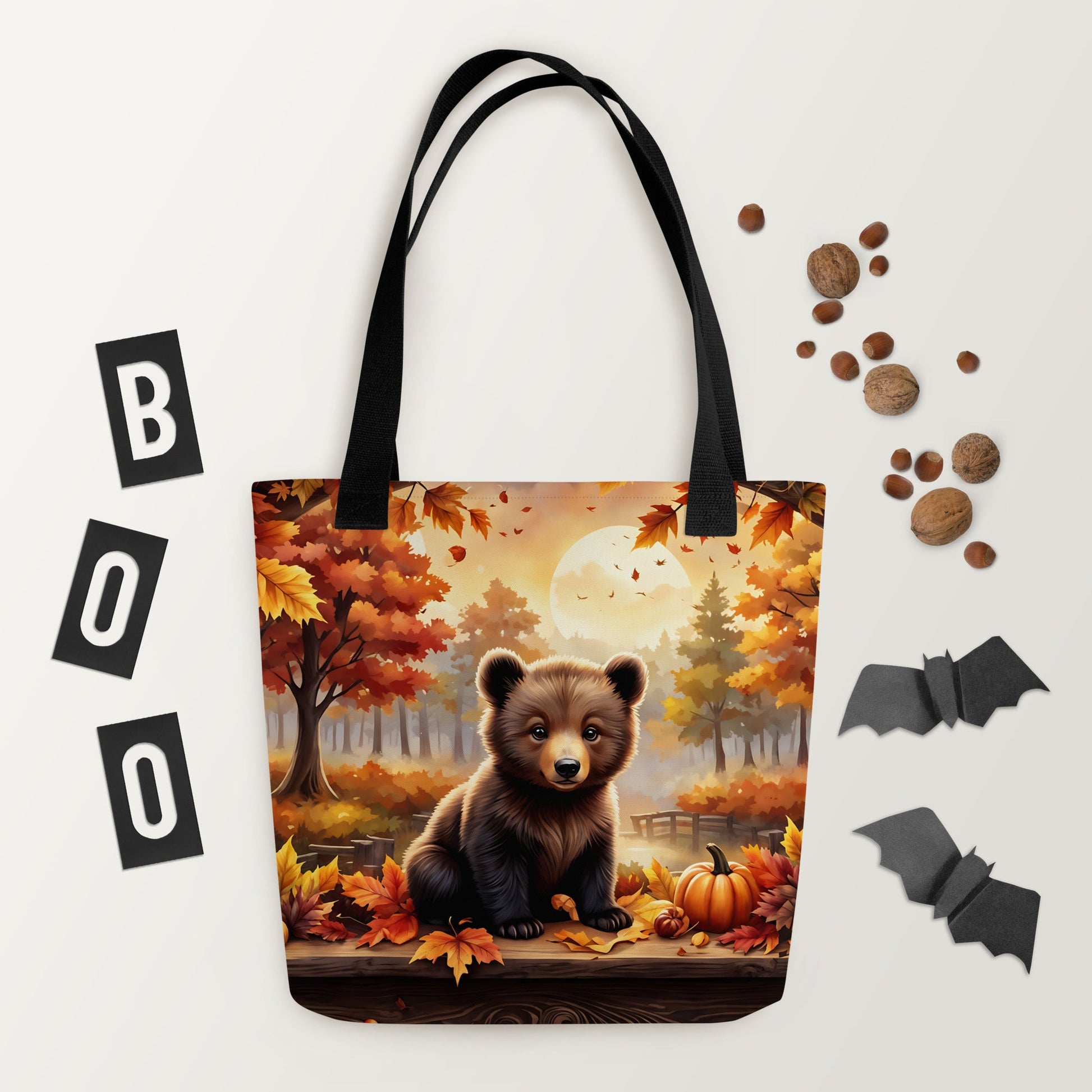 Bear Cub With Pumpkins Tote Bag - Tote Bags - Discovery Co.