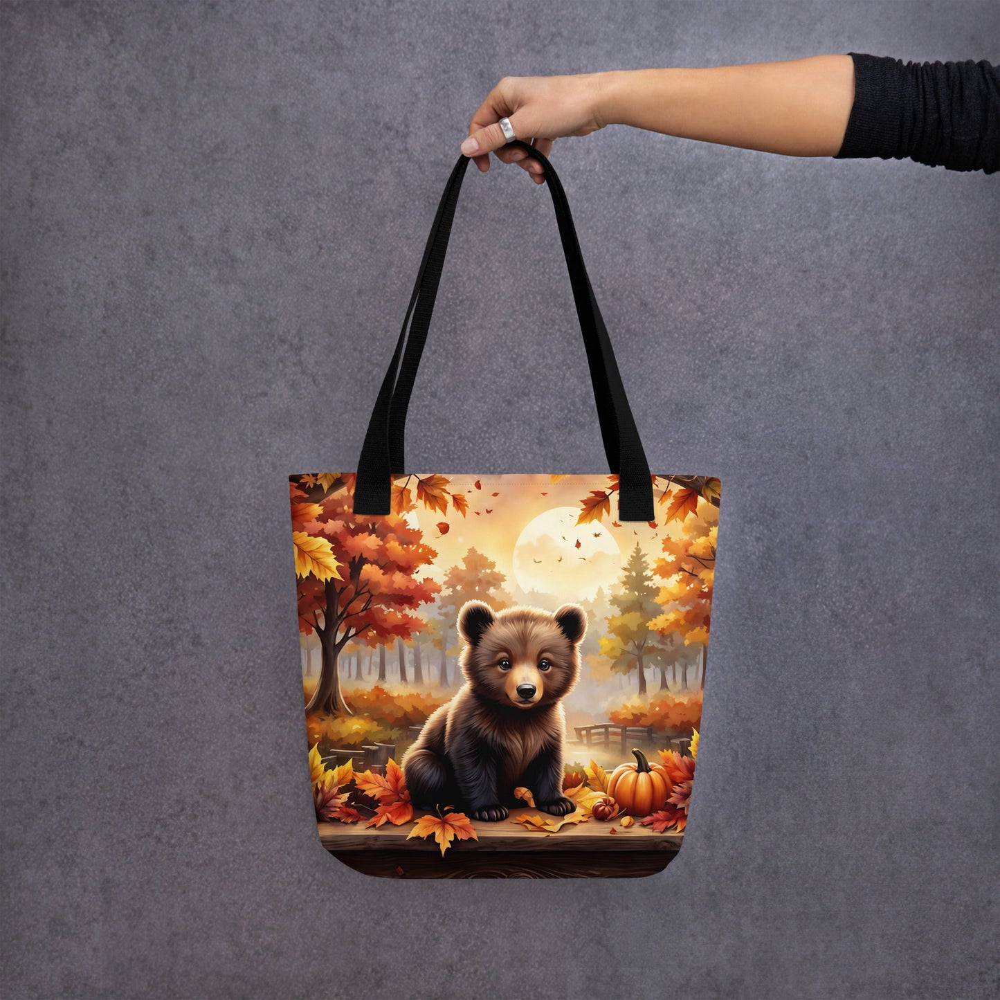 Bear Cub With Pumpkins Tote Bag - Tote Bags - Discovery Co.