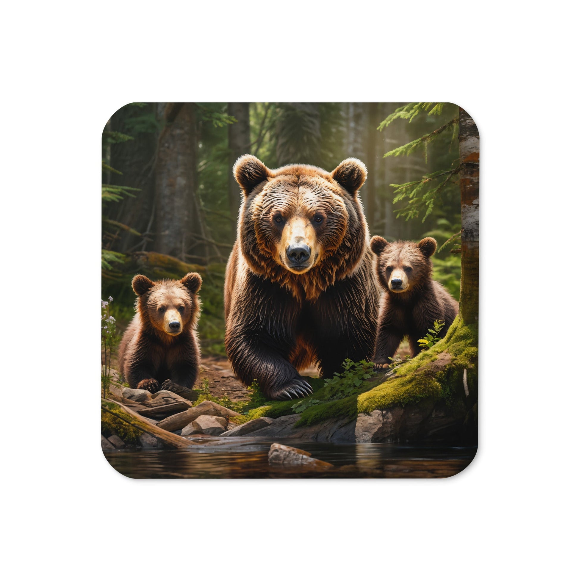 Bear Family Cork-back Coaster - Coasters - Discovery Co.