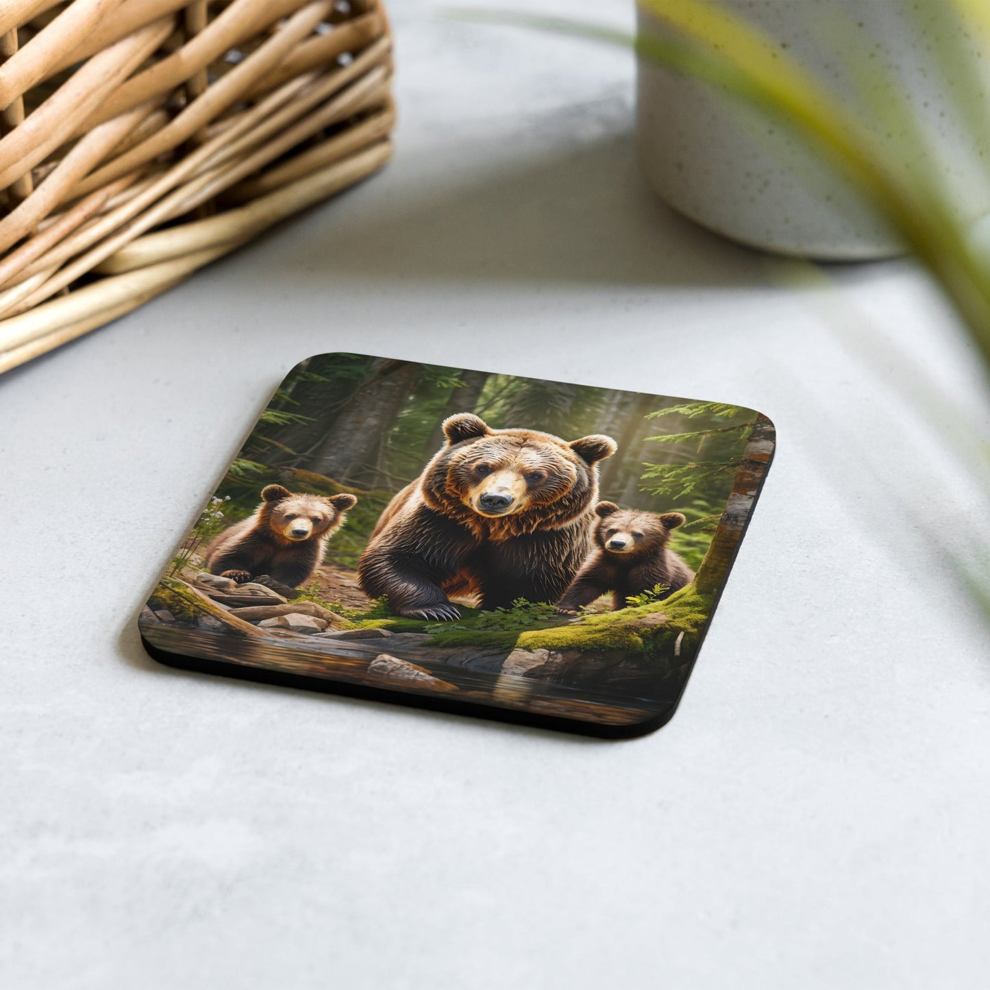 Bear Family Cork-back Coaster - Coasters - Discovery Co.