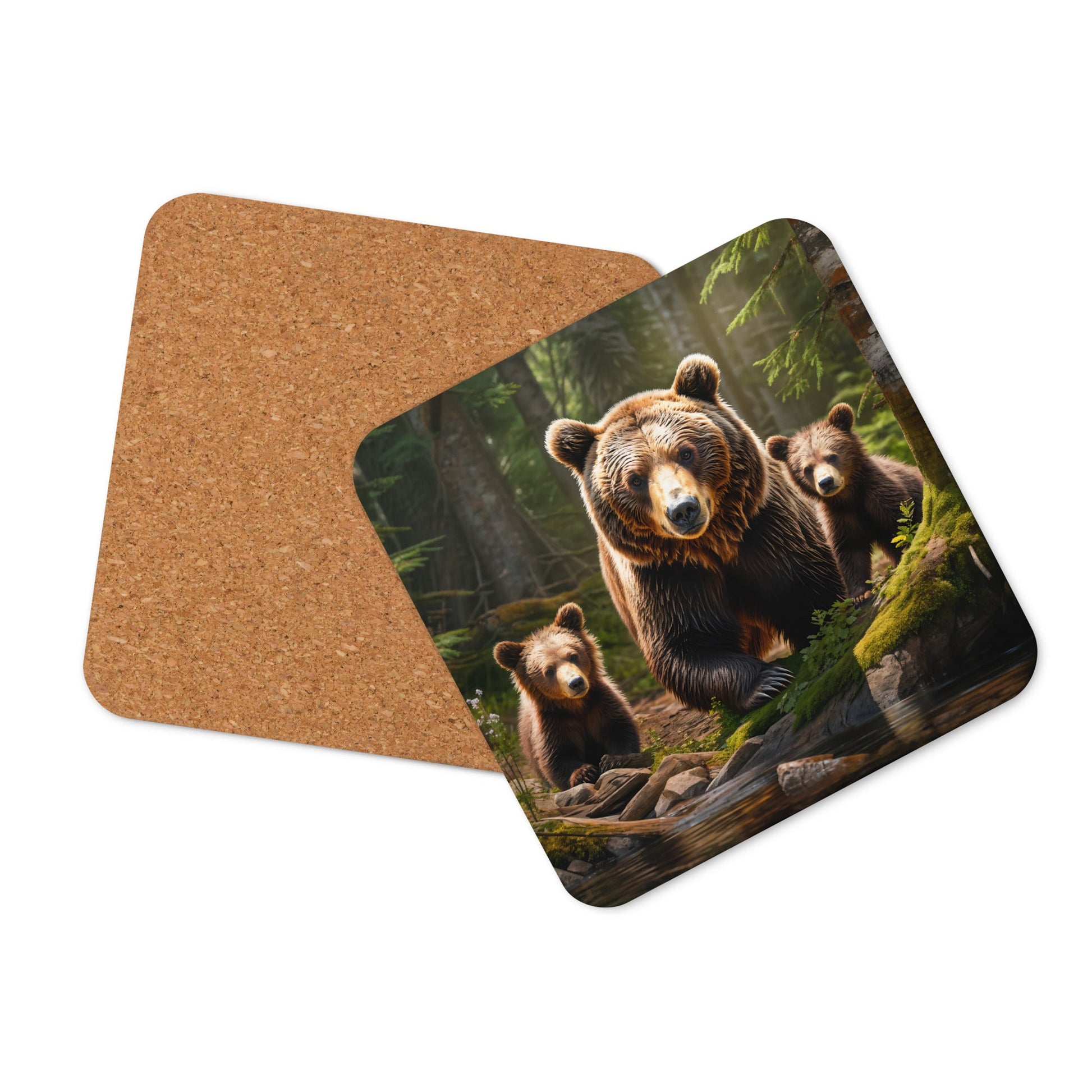 Bear Family Cork-back Coaster - Coasters - Discovery Co.