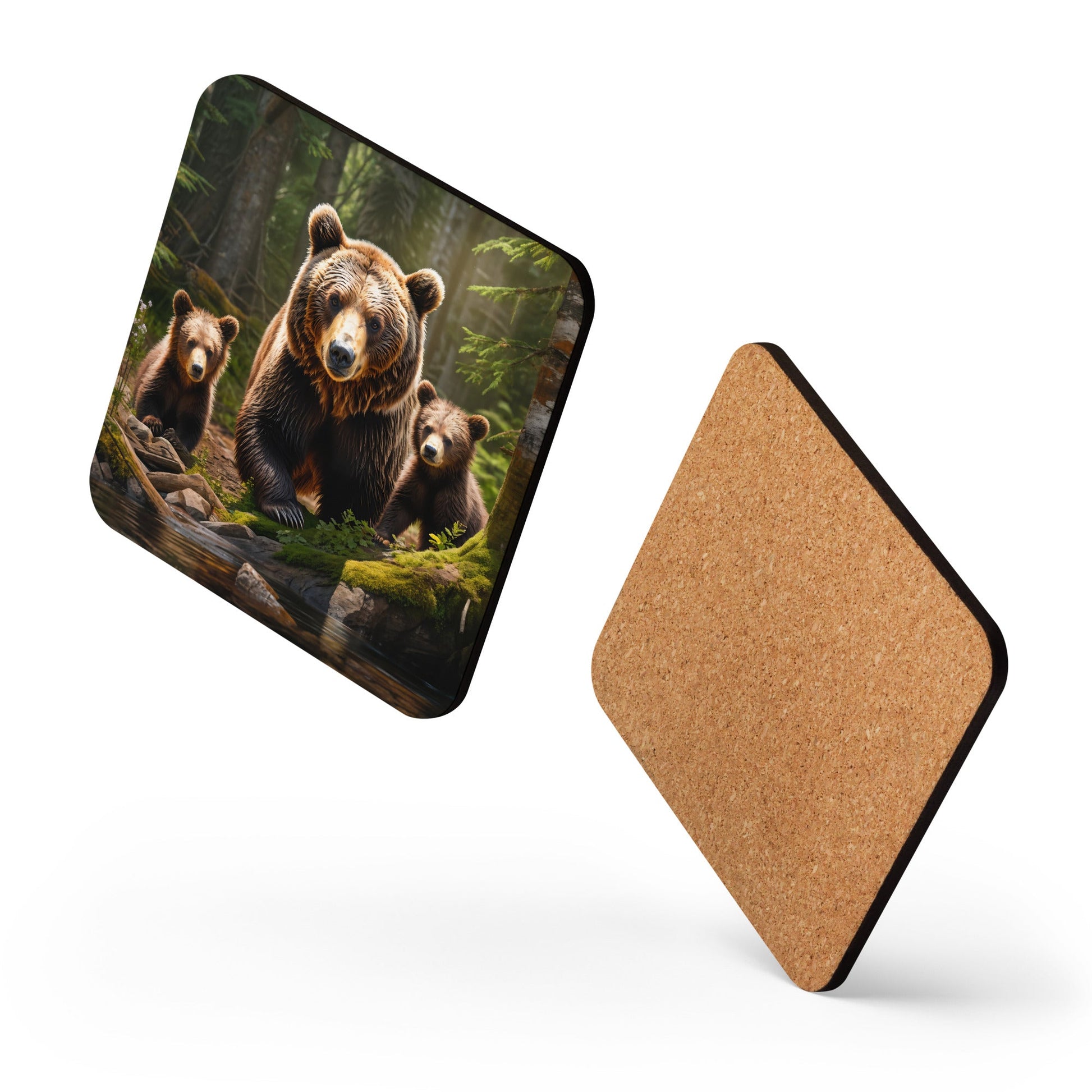 Bear Family Cork-back Coaster - Coasters - Discovery Co.